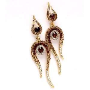   CRYSTAL JEWELRY   Gold Tone Brown Austrian Crystal Earrings Jewelry