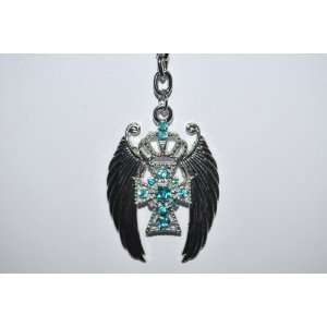   Wings Keychain, Bling Bling with Cross, Wings & Crown 