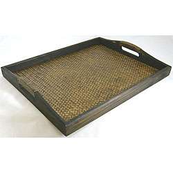 Teak Wood and Woven Rattan Serving Tray (Thailand)  