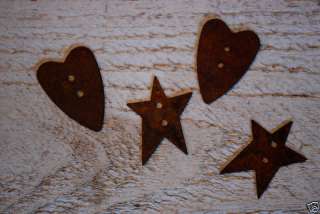 48 Primitive Rusty Tin STAR & HEART BUTTONS ++  