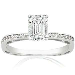  0.85 Ct Emerald Cut Petite Diamond Engagement Ring Pave 