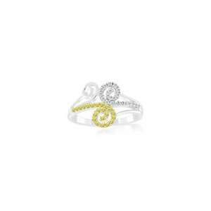  0.35 Cts Yellow & White Diamond Ring in 14K White Gold 10 