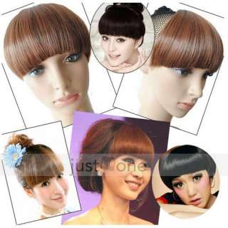 Women Lady Hairpiece Décor Head Clip on Forehead Trim Flat Bang 