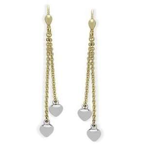  Two Tone 10 Karat Gold Double Heart Earrings Jewelry