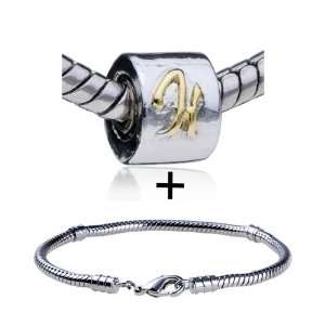 Cylindrical Shaped Letter H Pattern European Charm Bead Bracelet Fits 