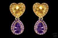 Golden Citrine & Purple Amethyst Earrings 14K YG  
