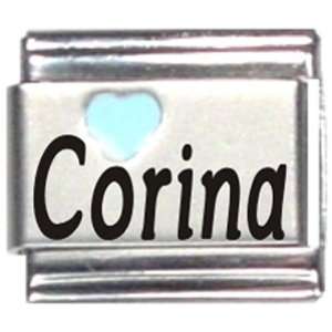  Corina Light Blue Heart Laser Name Italian Charm Link 