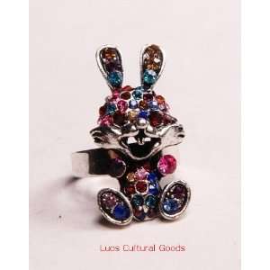 Luos Beautiful lucky Coloful Rabbit Sterling Silver Ring with Cystals 