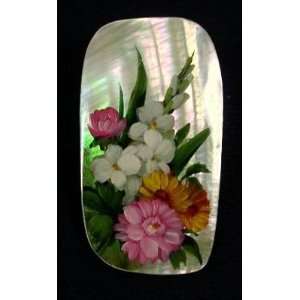    of Pearl Russian Hand Painted Pin (0770) FLOWERS 