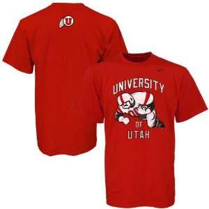 Nike Utah Utes Red Old School Football T shirt  Sports 