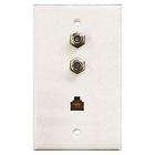 White DOUBLE F 81 COAX with PHONE Jack flush mount WALL PLATE coaxial 