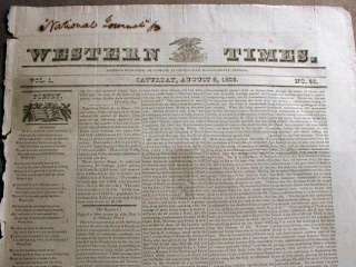   1828 Centervile INDIANA Wayne Co newspaper Vol #1 WESTERN TIMES  