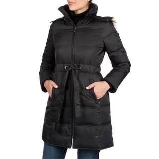   WOMENS BELTED DOWN HOODED JACKET COAT BLACK X SMALL & SMALL  