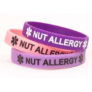  Nut Allergy Medical I.D. Bracelet Lot of 3 Silicone Bracelets 