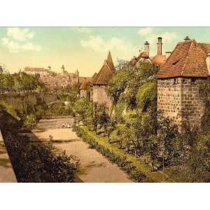  Vintage Travel Poster   Part of wall with castle Nuremberg 