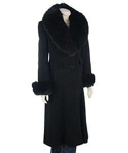 Famous NY Maker Wool Dress Coat with Fox Fur Trim  
