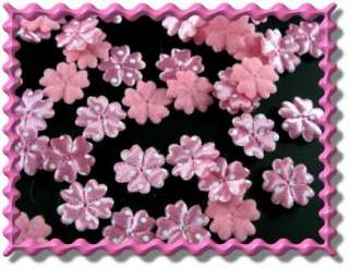 100pcs Applique D Pink Polka Dots Satin 5 Petal Flower  