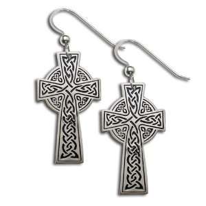 Sterling Silver Cross of Life Celtic Earrings. Made in USA 