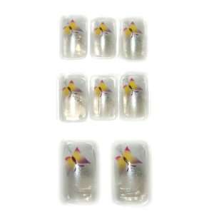 Pearlescent Clear & White/Yellow Butterfly French Tip w/ Glitter Glue 