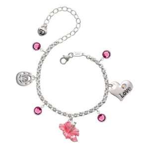  Hot Pink Hibiscus Flower Love & Luck Charm Bracelet with 
