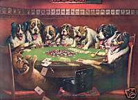 POKER SYMPATHY Coolidge dogs playing cards B&B litho  