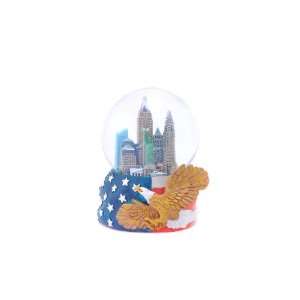 New York City Skyline Snow Globe with Hand Painted USA Flag, and Bald 