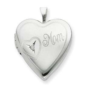  Silver 20mm Mom Diamond Heart Locket Jewelry