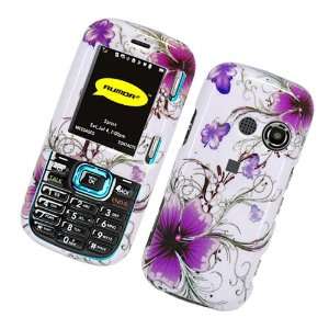 White with Purple Flower Snap on Hard Skin Shell Cover Case for Lg 