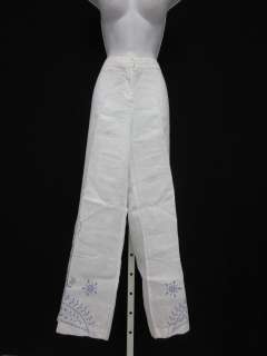 WAREHOUSE White Blue Floral Embroidered Linen Pants 12  