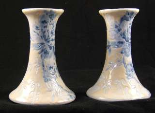 Wonderful Pair of Blue Floral on White Candlesticks  
