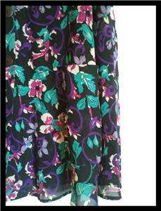Floral Print Sleeveless Top Blouse Black Purple Teal Pink SZ M/L? Judy 