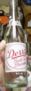 Derrs 10 oz. ACL soda pop bottle/ Red and white label  