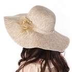 Luxury Lane Womens Beige Floppy Flower Sun Hat with Chin Tie