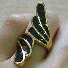 vintage fashio n wings fairy flap black enamel gold brass