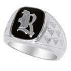   Rings   Black Onyx 925 Sterling Silver Mens Initial Ring   U   11 1/2