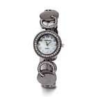 VistaBella Ladies Mother of Pearl White CZ Stone Black Shiny Watch