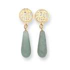 goldia 14k Gold Asian Symbol Good Fortune Jade Dangle Post Earrings