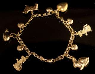 10K/14K Yellow Gold Animal Dog Whale Bunny Charm Bracelet 6.87g  