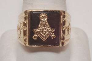 10k Yellow Gold Mens Masonic Ring With Onyx  