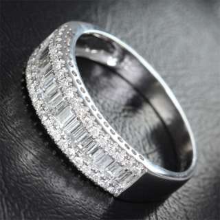 37ct Baguette/Round DIAMOND 14K WHITE GOLD PAVE Mens WEDDING BAND 