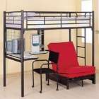   Black Twin Over Futon Metal Bunk Bed/Loft Bed with Desk & Chair