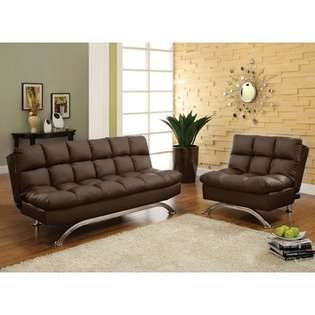   Leather Convertible Sofa and Chair Set in Dark Espresso 