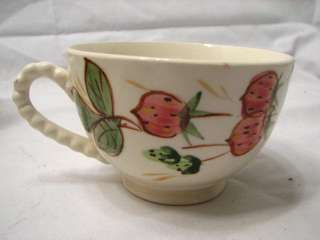   FLOWERING BERRY ART POTTERY CHINA STRAWBERRY DINNER PLATE CUP SAUCER