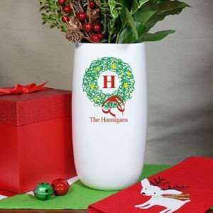 Personalized Ceramic Family Christmas Wreath Vase 