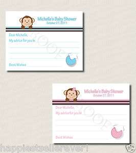 PRINTABLE Personalized MONKEY BABY SHOWER ADVICE CARD  