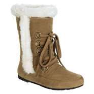 Yoki Womens Sketch Lace Up Fur Boot   Tan 