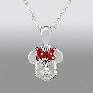 Sterling Silver Minnie Mouse Pendant with Red Enamel Bow  Disney 