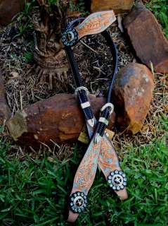 HORSE BRIDLE WESTERN LEATHER HEADSTALL TURQUOISE CARVED TACK RODEO 