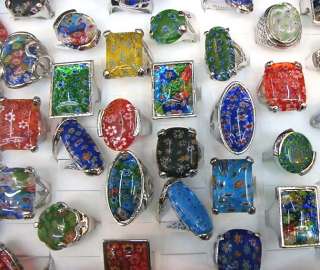 Mix Lots 25pcs Big millefiori glass stone colorful Ring  