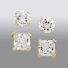Childs Cubic Zirconia 2 Pair Stud Earring Set. 14K Yellow Gold